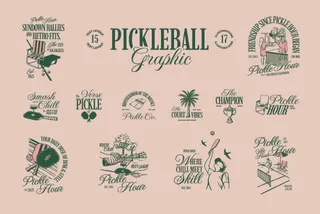 Retro Pickleball Vector Graphics Collection