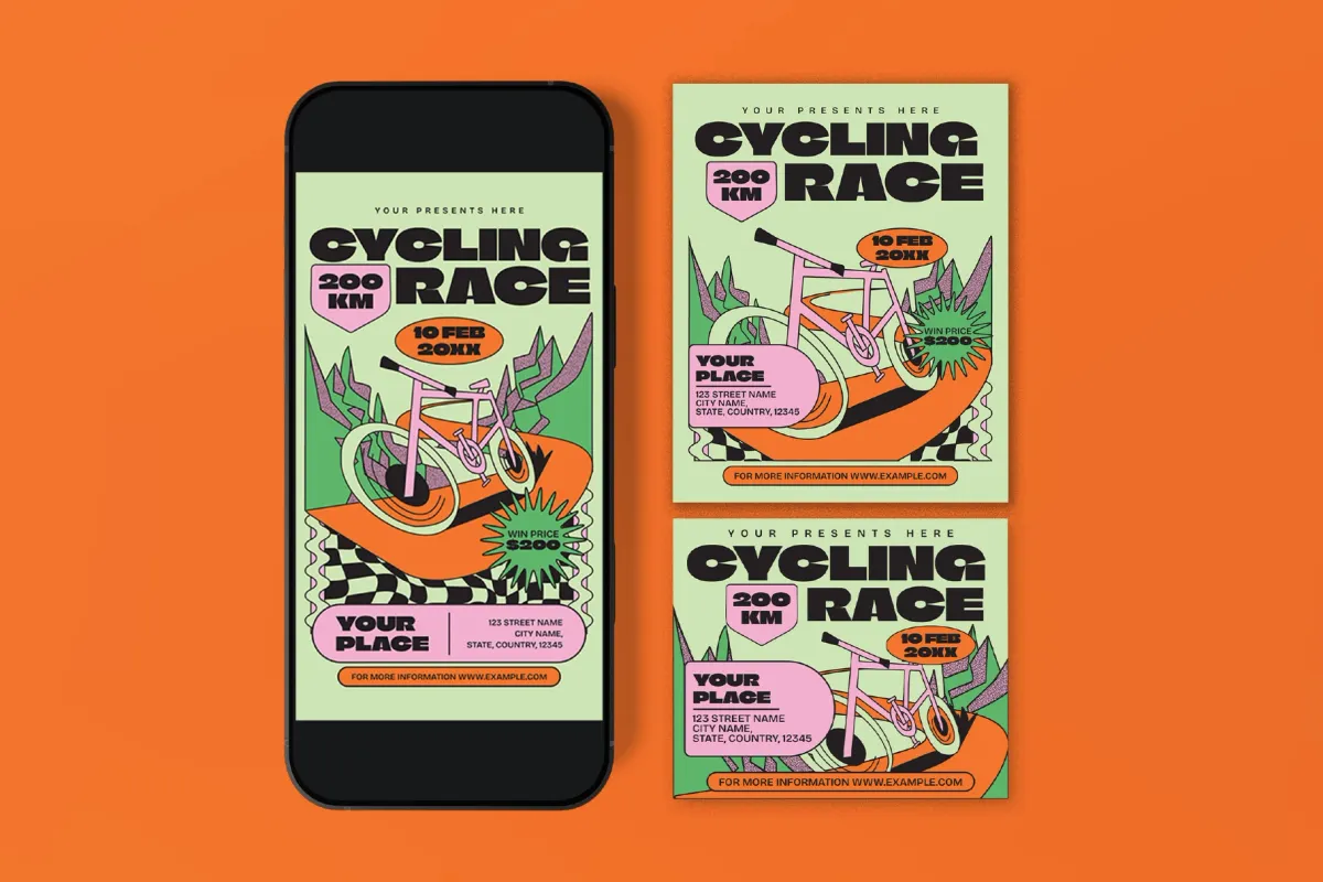 Orange Quirky Cycling Tournament Flyer