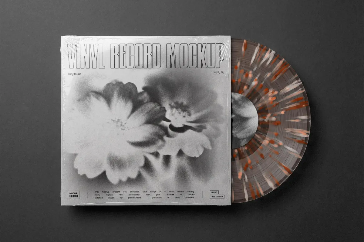 Vinyl LP Sleeve Mockup with Record
