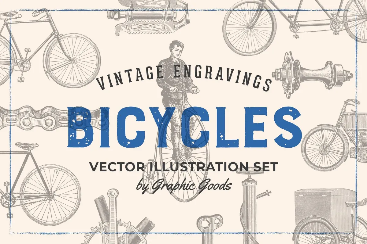 Bicycles Vintage Illustration Set