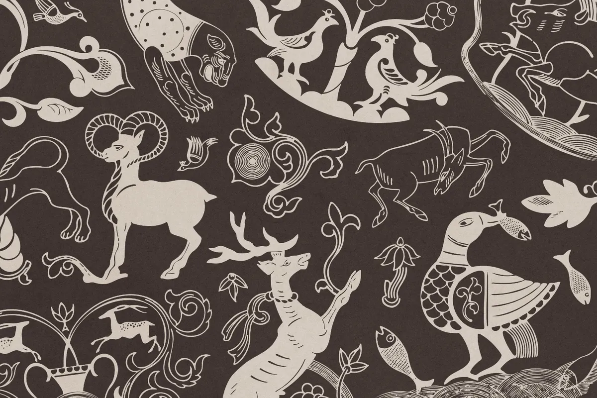 Animalist Folklore. 20 Folk Art Vector Elements