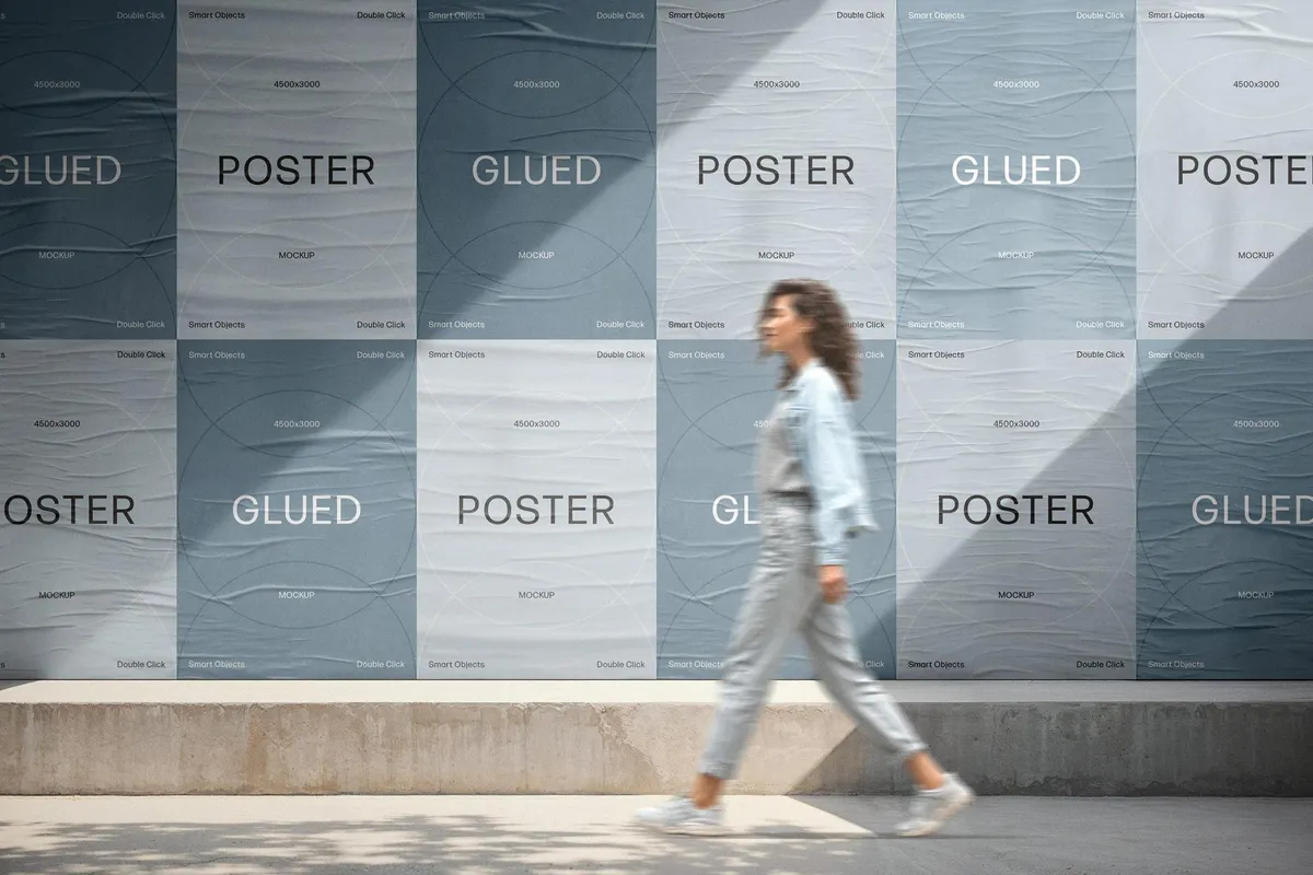 A4 Glued Posters Wall Mockup