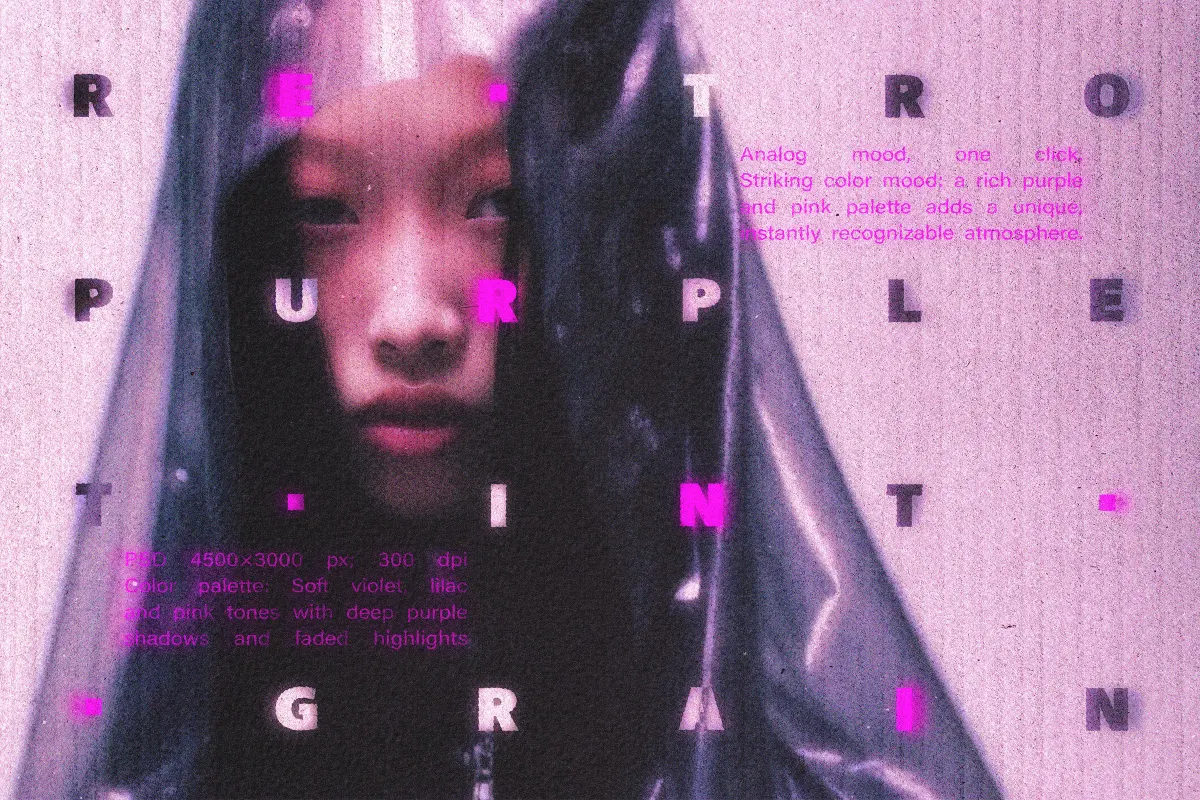 Retro Purple Tint Grain Photo Effect