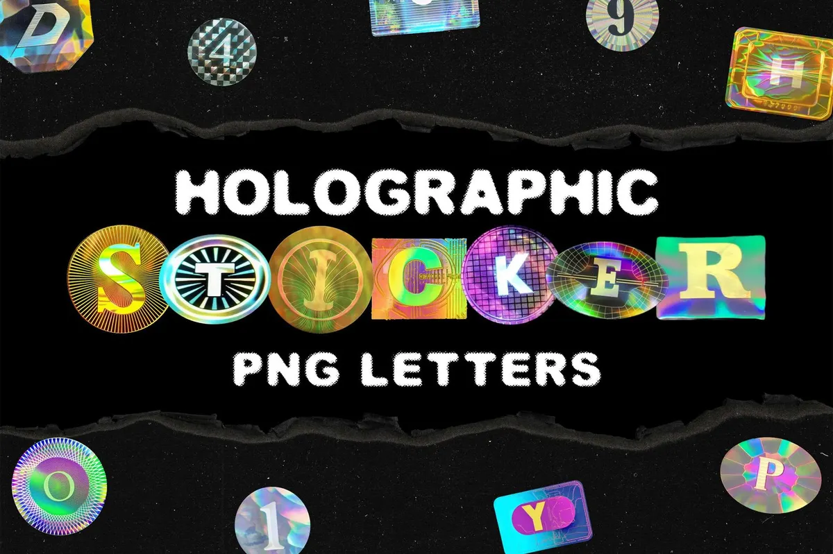 Holographic Sticker PNG Letters Pack