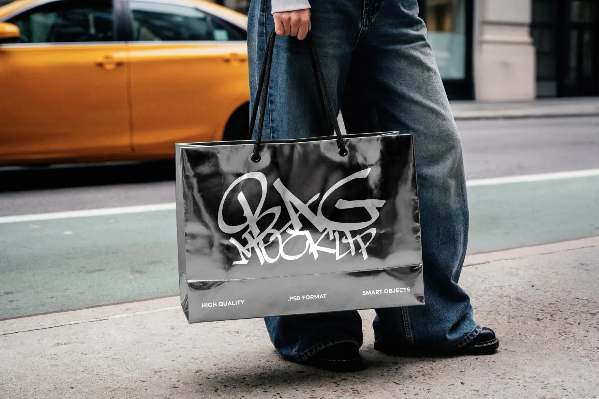 Urban Metallic Shopping Bag Mockup