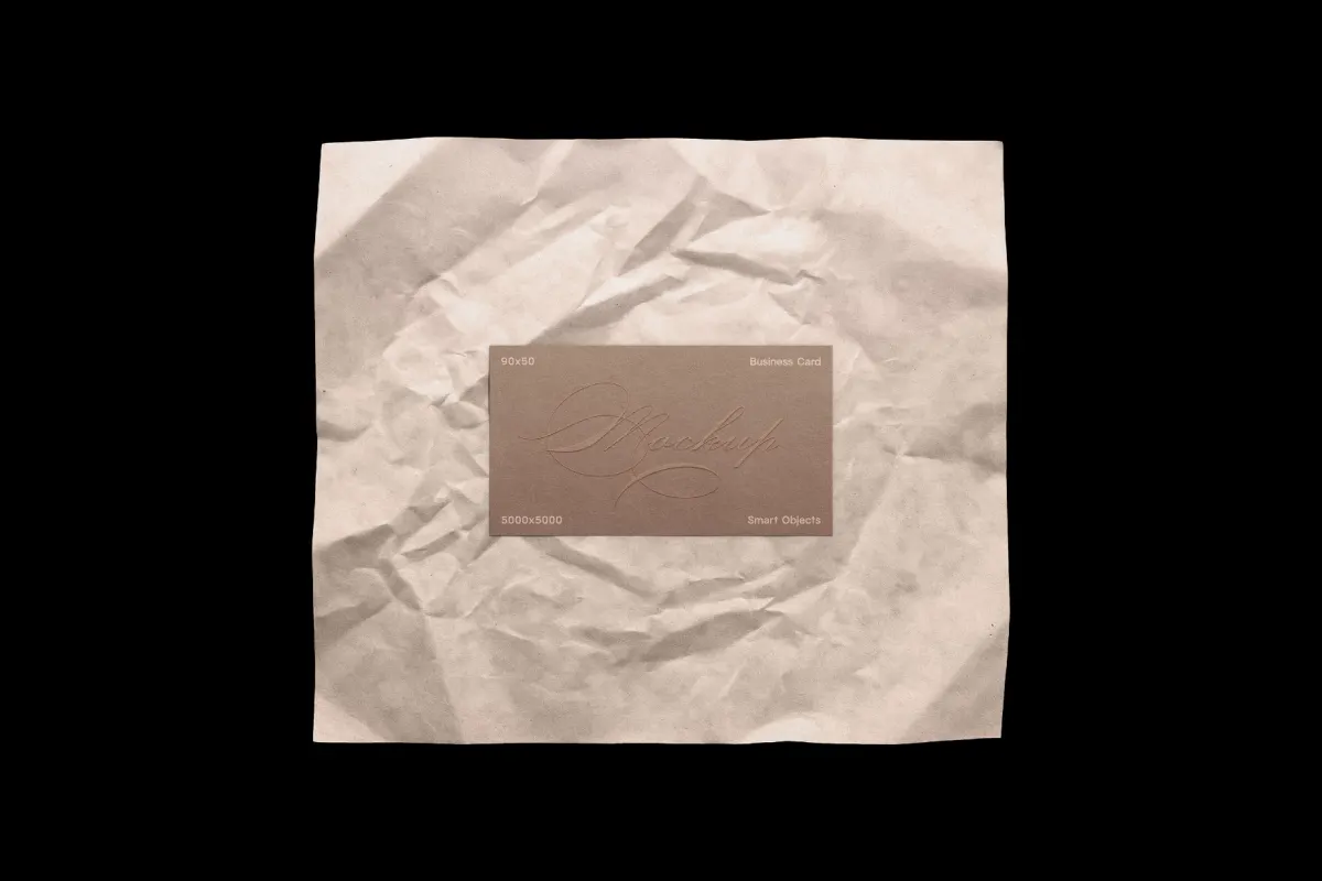 90x50 Business Card with Wrapping Paper Mockup