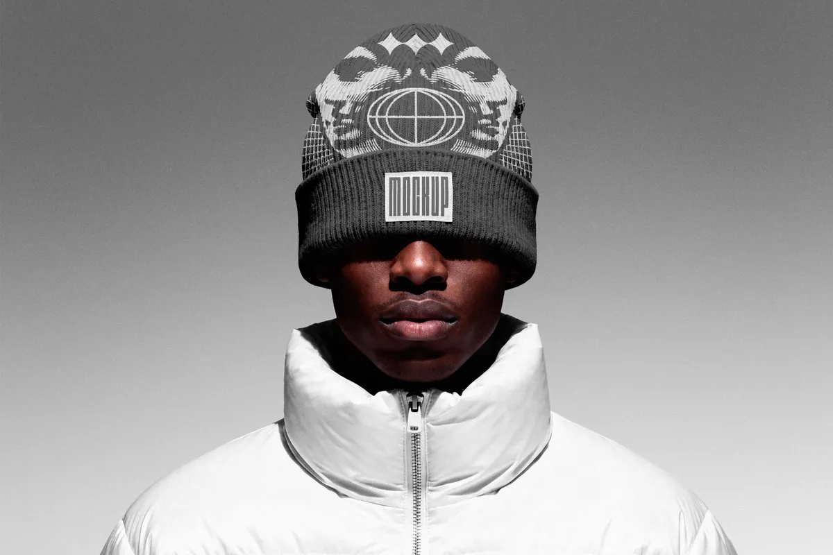 Knit Beanie Mockup with Rubber Label Patch