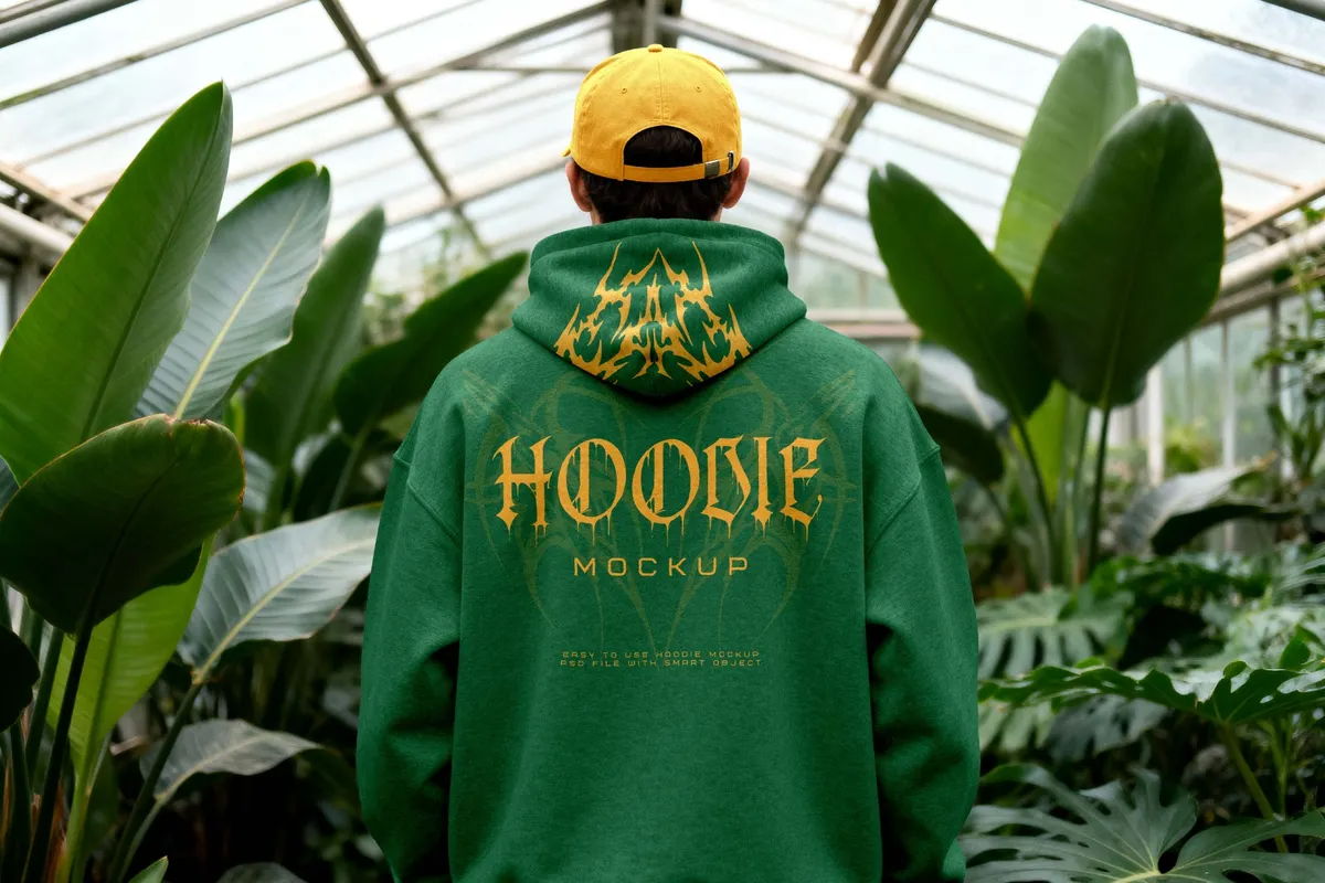 Botanic Back View Hoodie Mockup