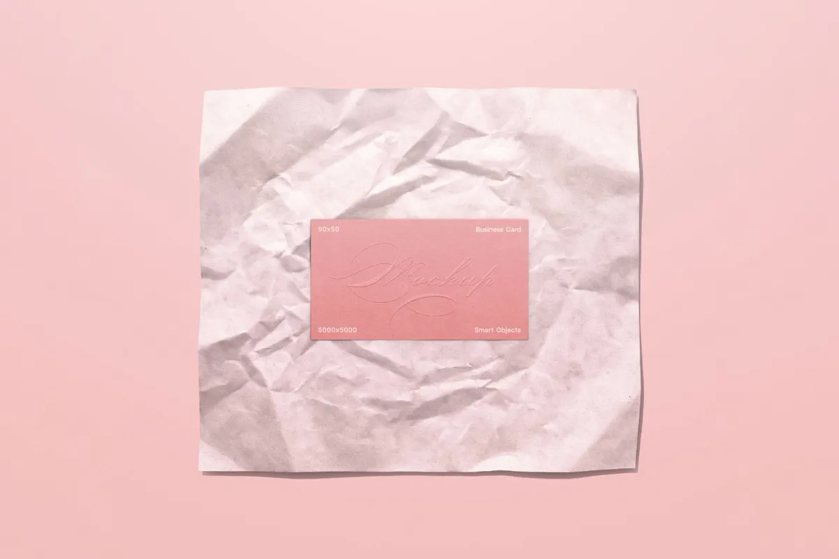 90x50 Business Card with Wrapping Paper Mockup