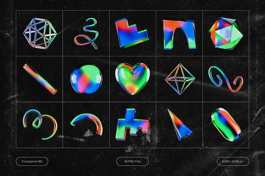 3D Glowy Glassmorphic Shapes