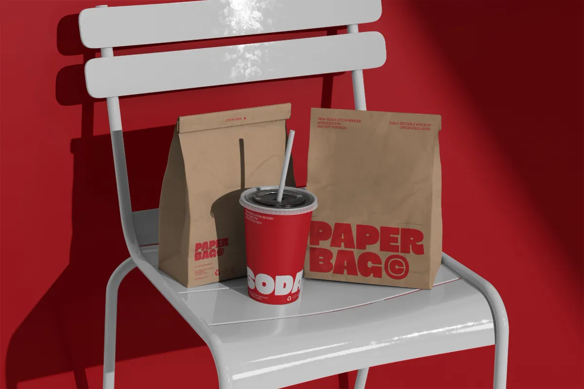 Fast Food Paper Bag and Cup Mockup