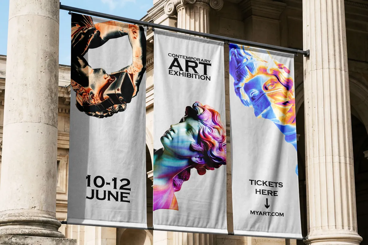 Vertical Fabric Banners Mockup