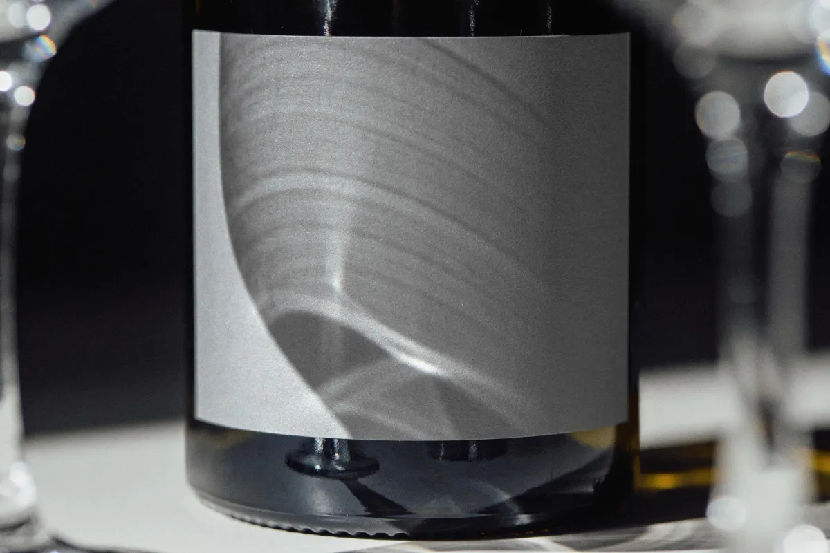 Wine Bottle Mockup with Glasses Closeup