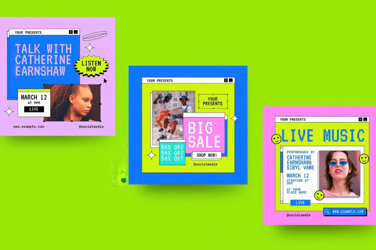Retro UI Window — Instagram Post Templates
