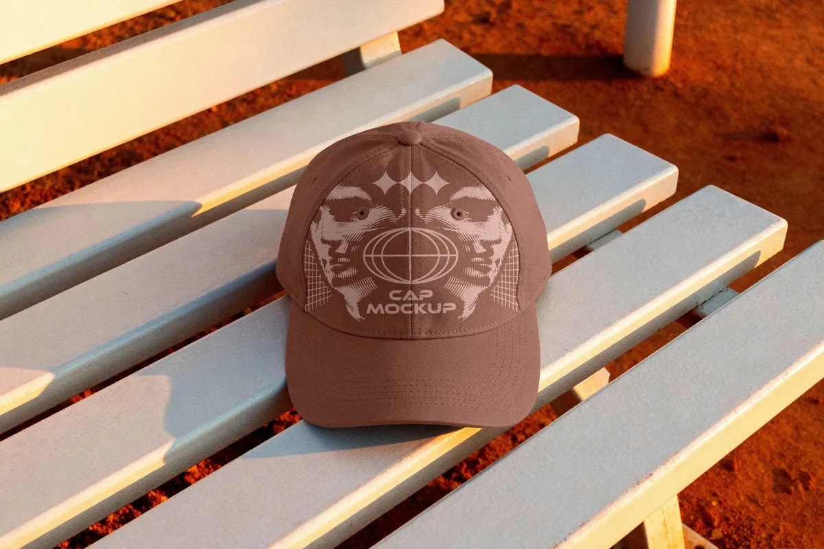 Baseball Cap Mockup on Bench
