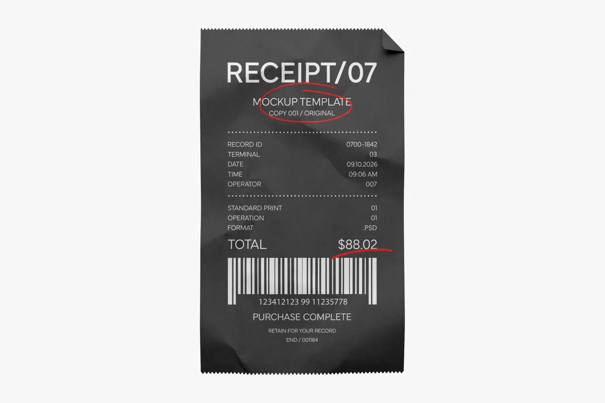 Curled Receipt Mockup