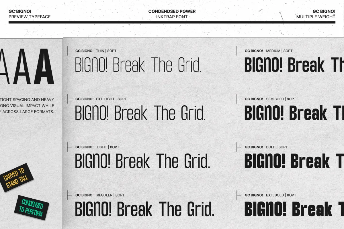 GC Bigno - Condensed Inktrap Grotesk Font