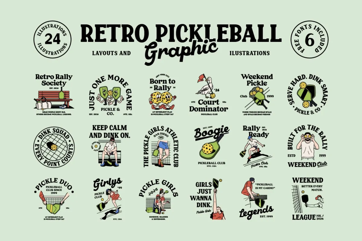 Retro Pickleball Graphic Pack