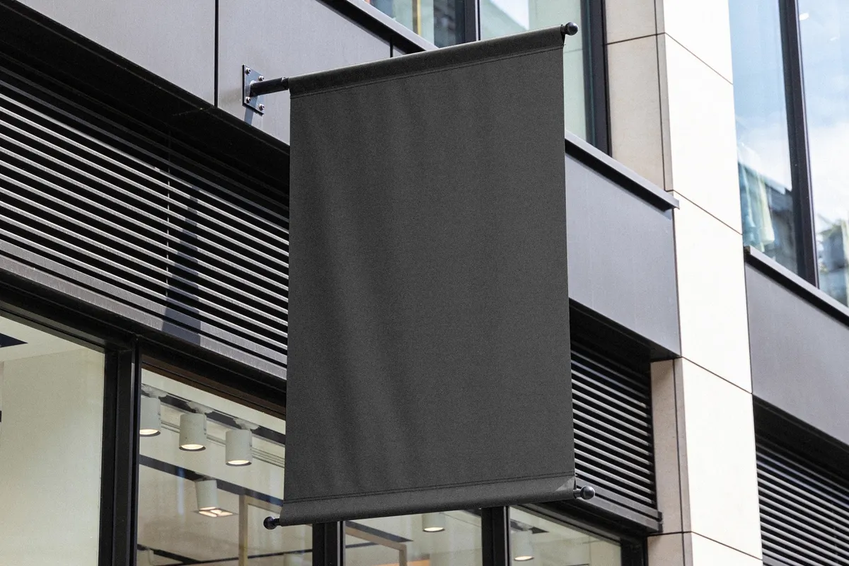 Vertical Banner Mockup on Building Facade