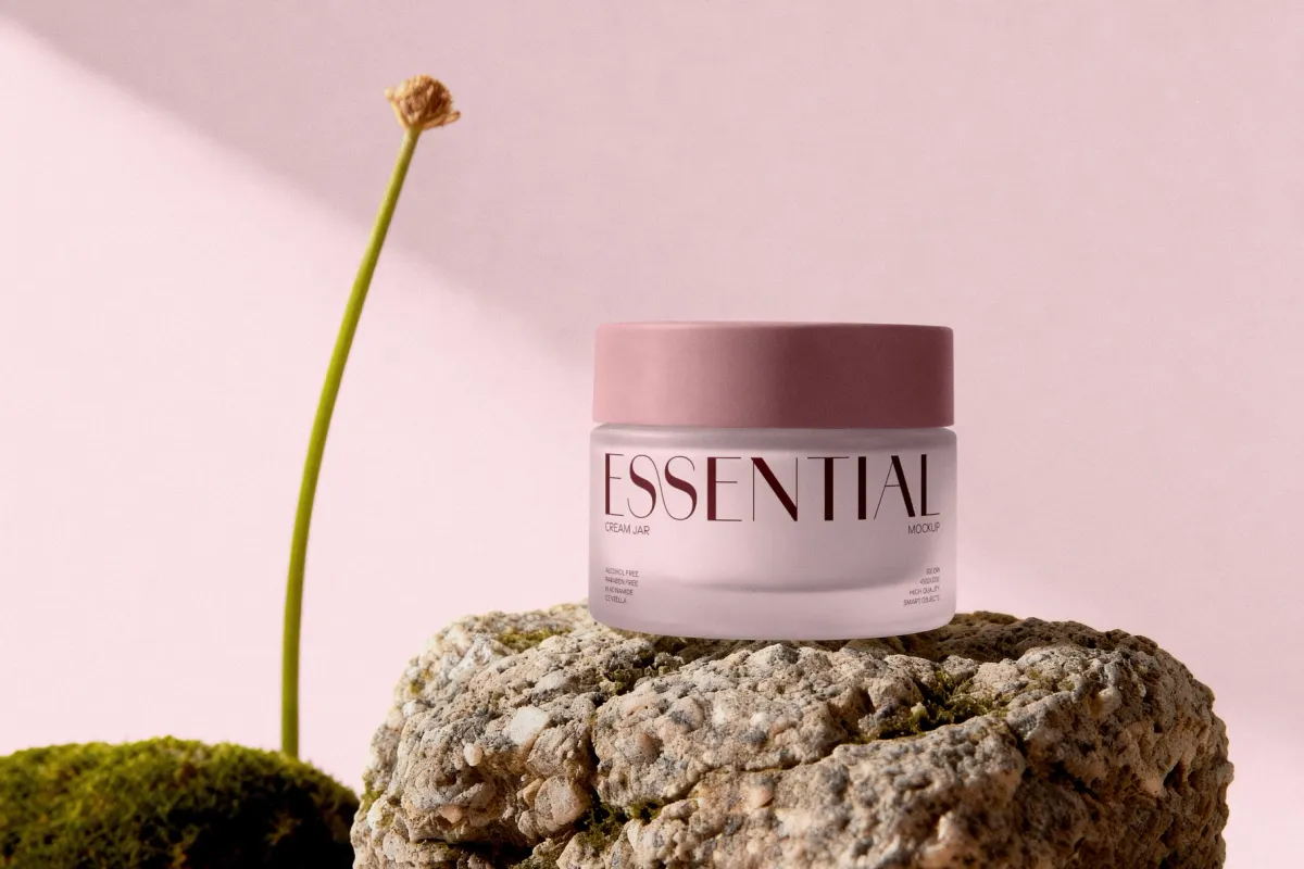 Cream Jar Mockup on Stone Surface
