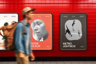 Red-Tiled Underground Lightbox Mockup