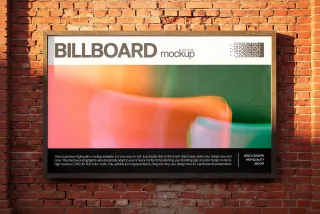 Horizontal Billboard Mockup on Brick Wall