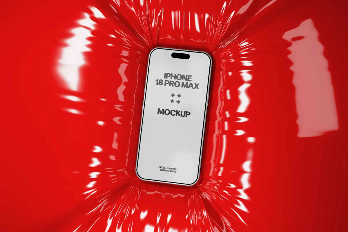 iPhone 18 Pro Max Mockup on Glossy Vinyl