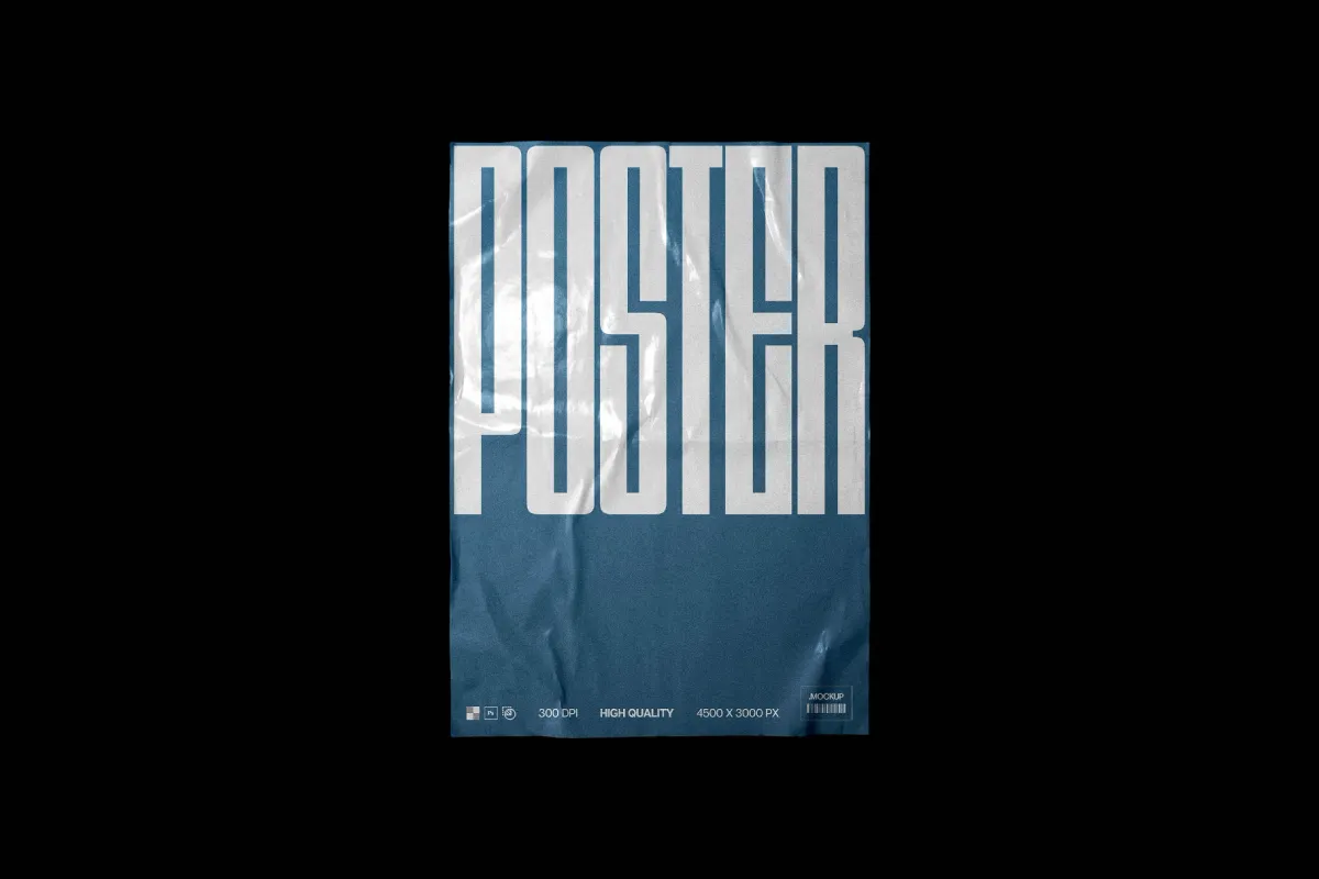 Glossy Wrinkled Poster Mockup on Concrete Wall