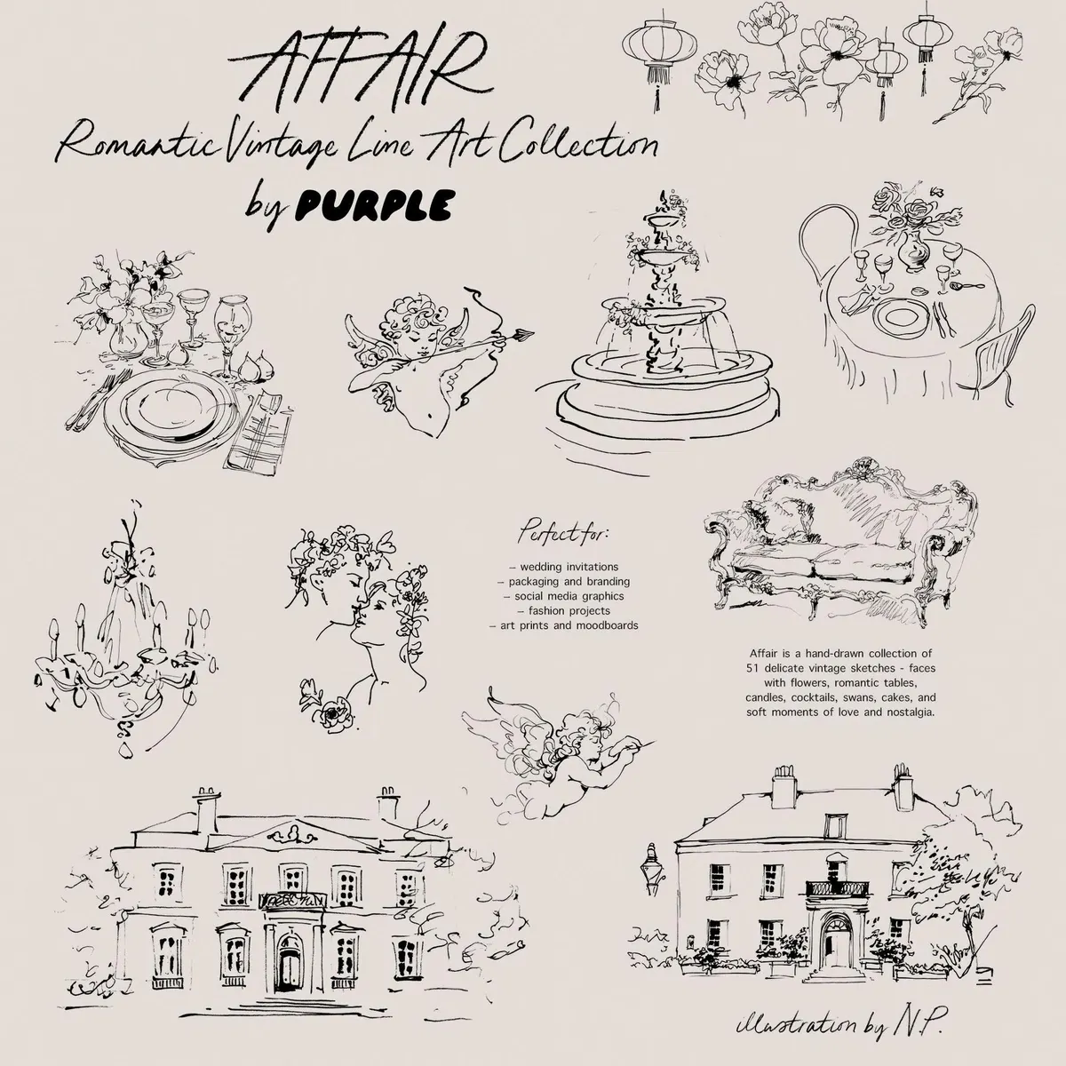 Affair: Romantic Vintage Line Art