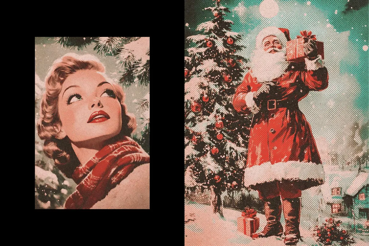 Vintage Christmas Postcard Effect