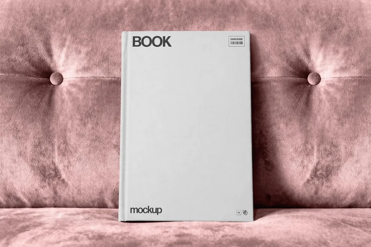Hardcover Book Mockup with Fabric Backdrop