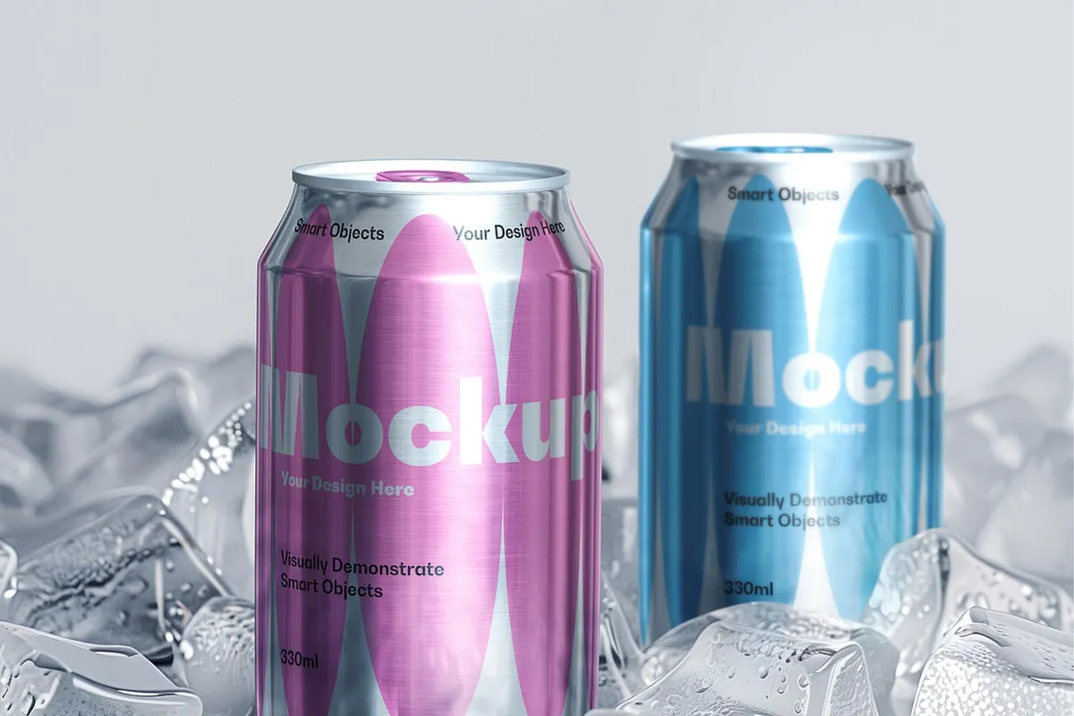 Ice Cubes & Soda Cans Mockup