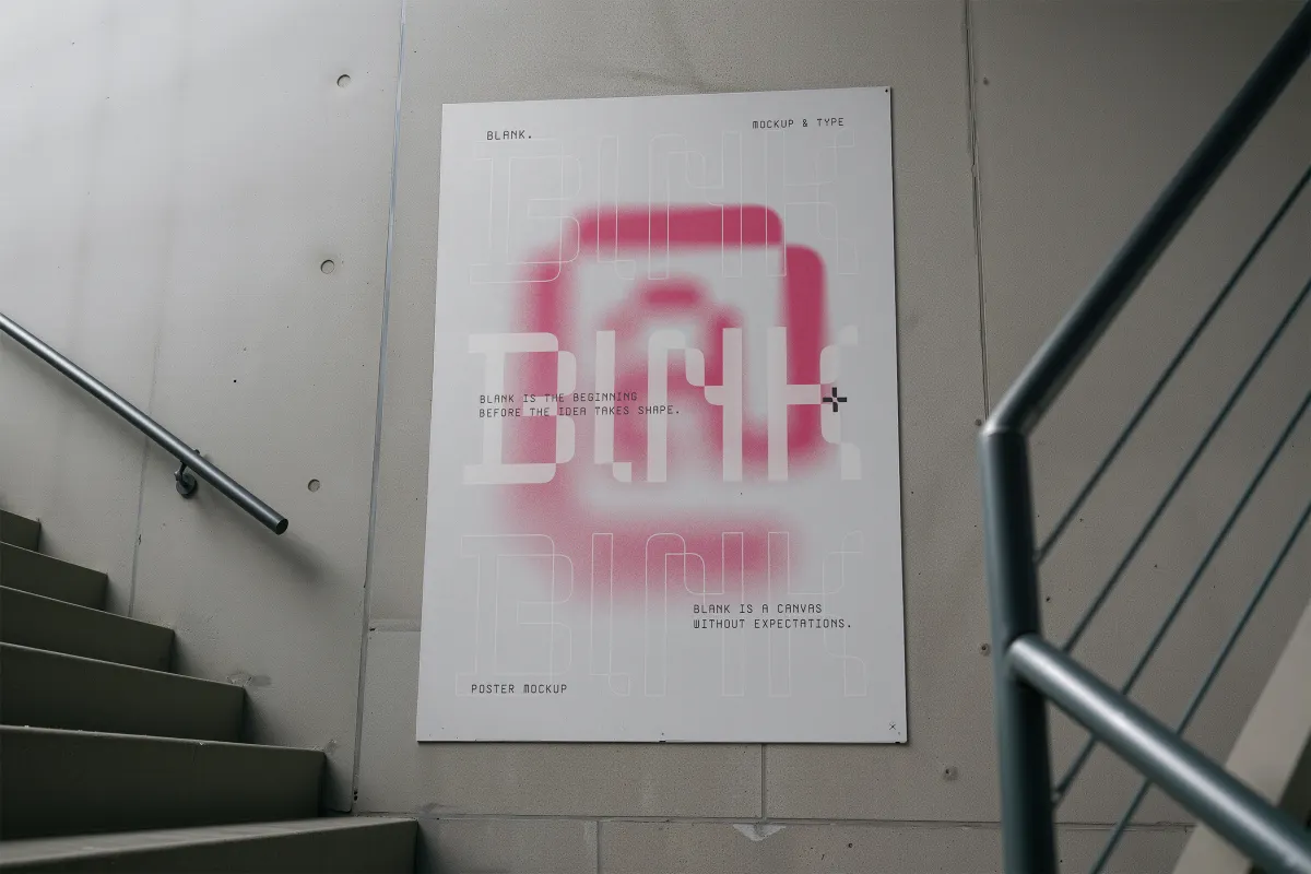 Poster Mockup Concrete Stairwell