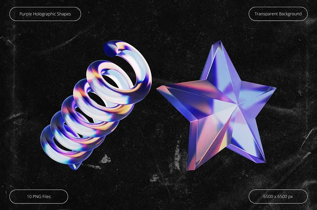 3D Purple Holographic Shapes