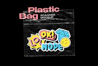Plastic Bag with Stickers Mockup