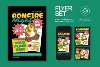 Black Quirky Illustration Bonfire Night Flyer