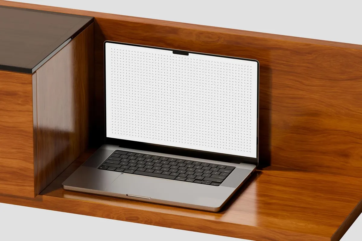 MacBook Pro Mockup on Wooden Cabinet