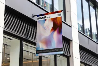 Vertical Banner Mockup on Building Facade