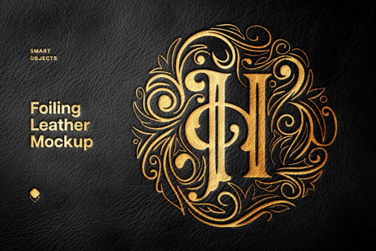 Black Elegant Leather Foiling Mockup