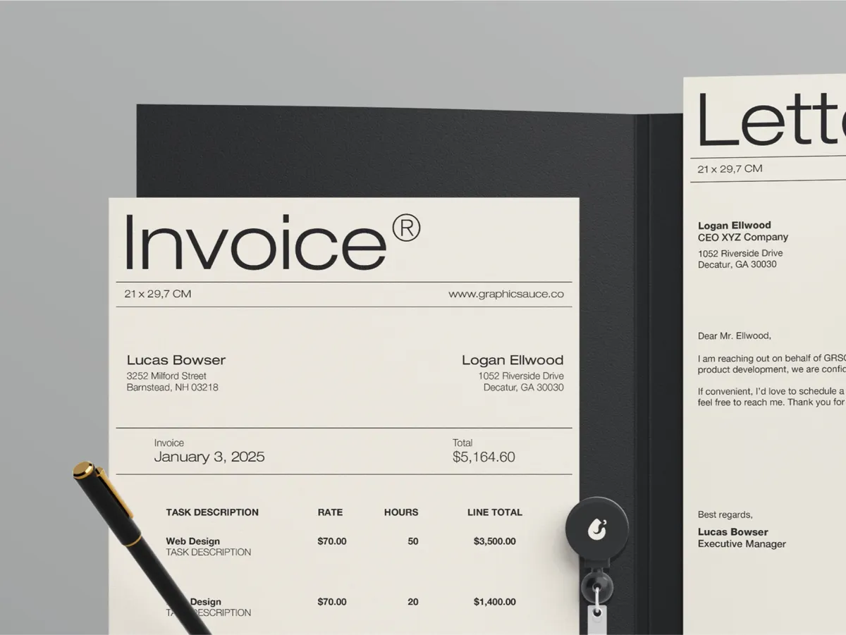 Document Folder ID Card with Pen Mockup Front View