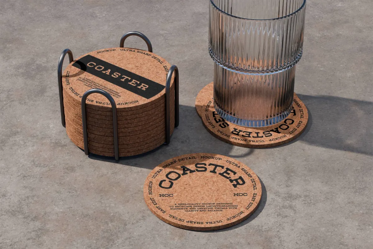 Round Cork Coaster Mockup