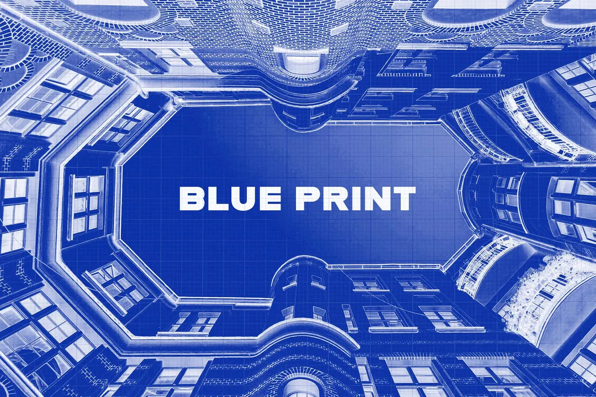 Blue Ink Print Photo Effect