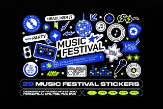 29 Music Festival Stickers & Elements