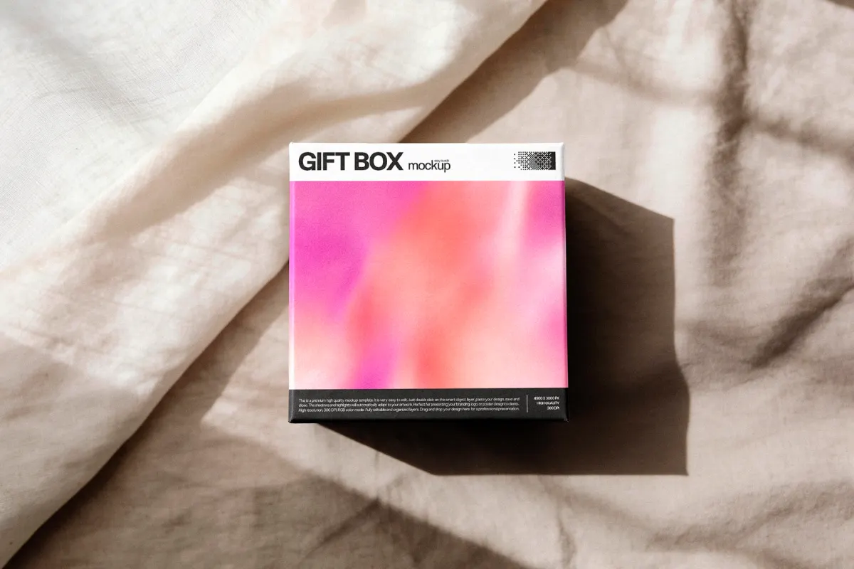 Gift Box Mockup on Linen