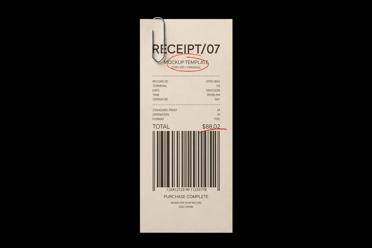 Receipt With Paperclip Mockup