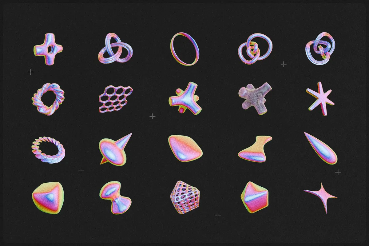 Iridescent & Thermal Geometric 3D Shapes
