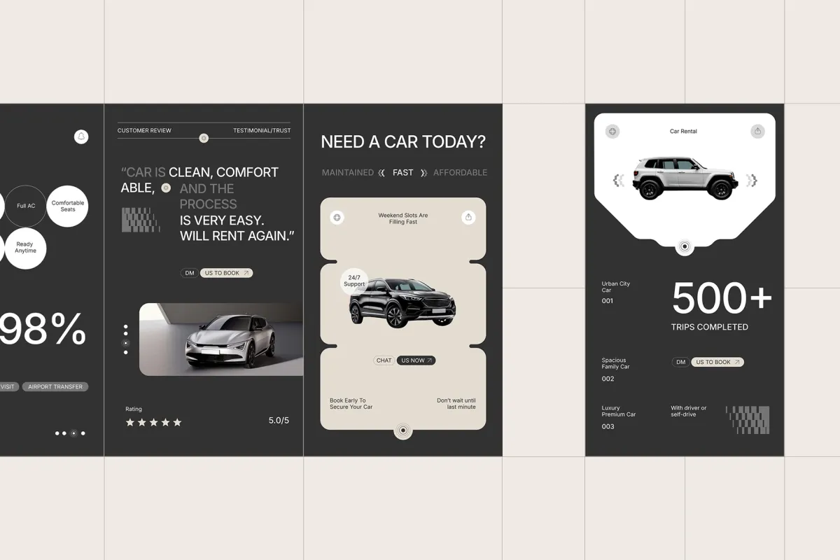 Car Rental Booking Instagram Pack (AI, EPS, PSD)