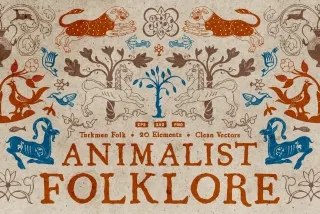 Animalist Folklore. 20 Folk Art Vector Elements