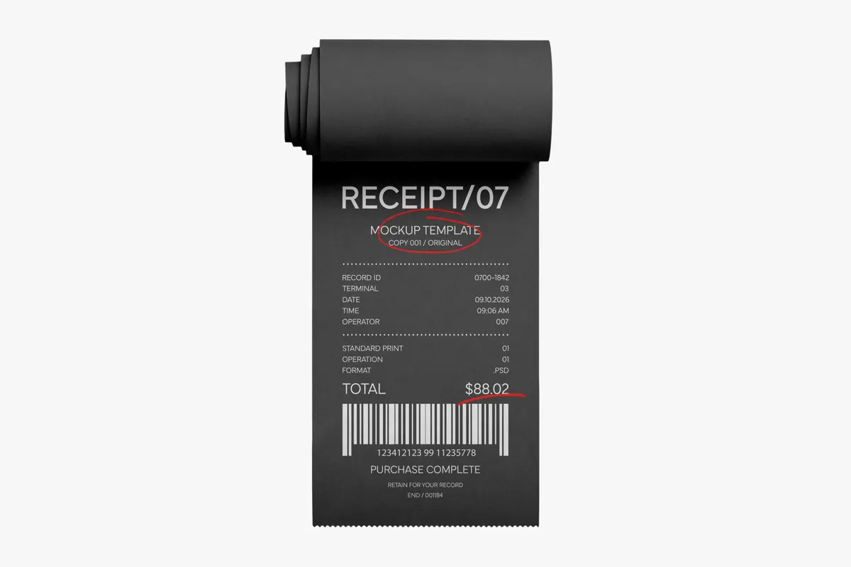 Rolled Receipt Mockup