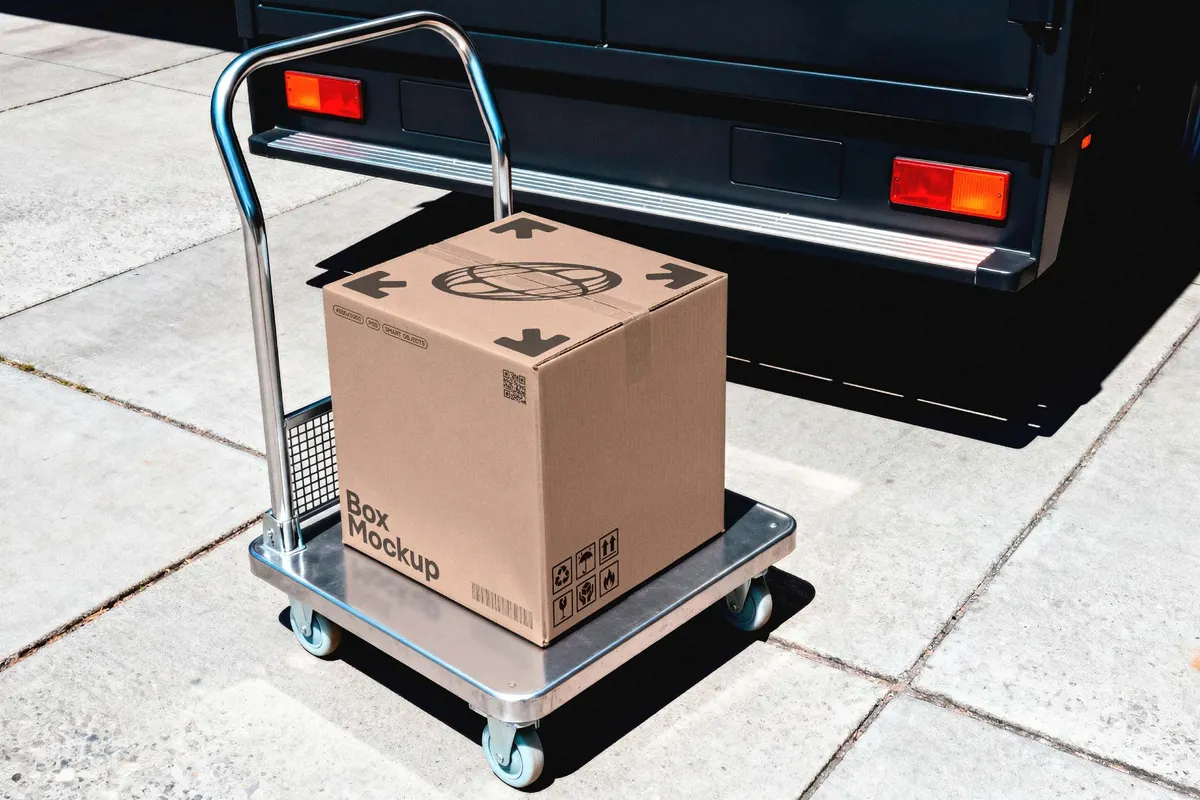 Delivery Van Cardboard Box Mockup